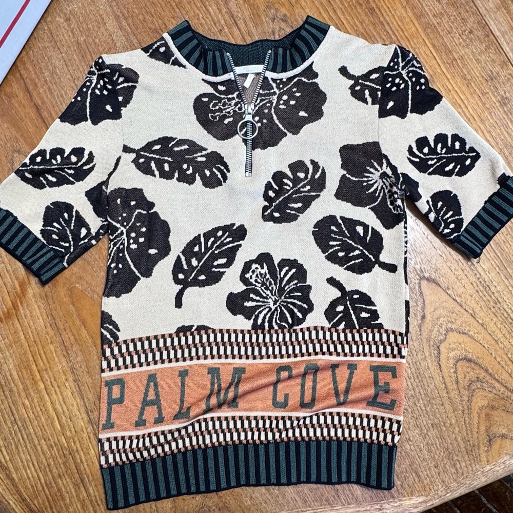 Scotch & Soda Black and Tan Leaf Zip-Up Sweater style 150268